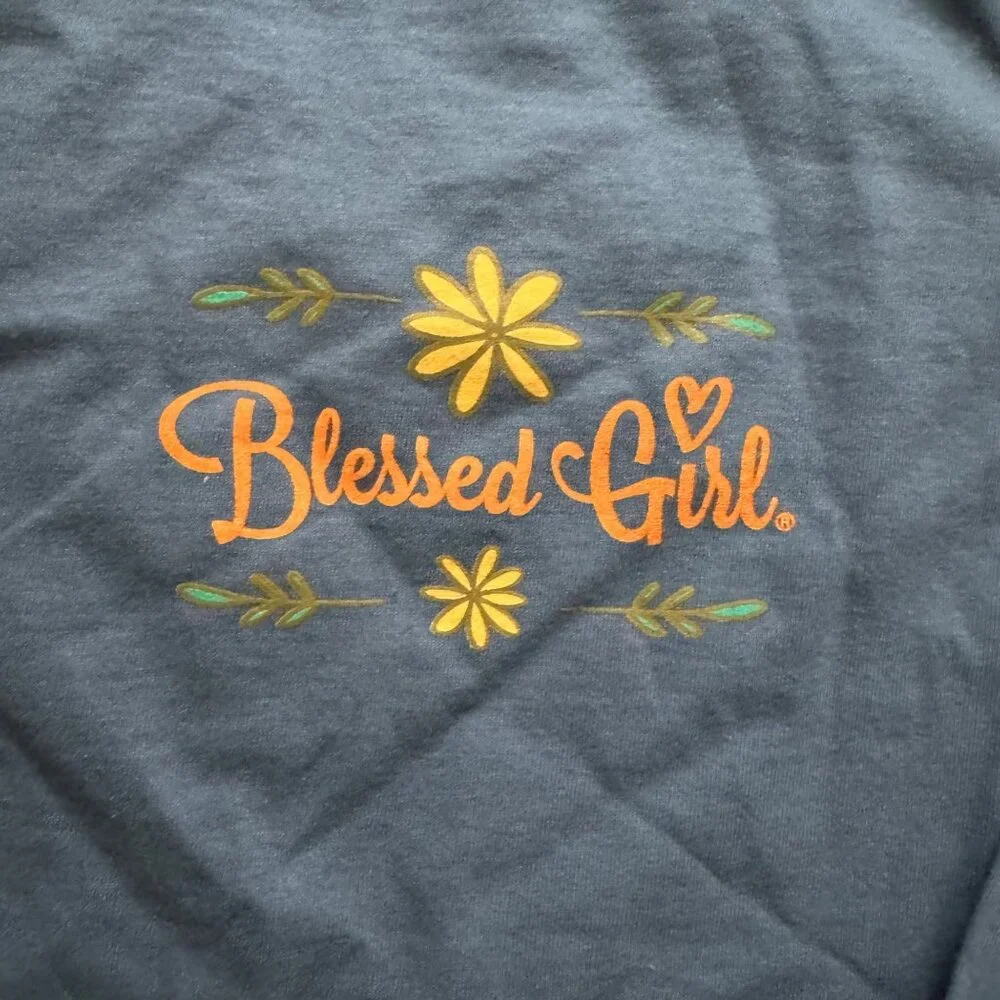 Fruit of the Loom‎ men shirt Blessed Girl Faith Long Sleeve Tee sz Large blue